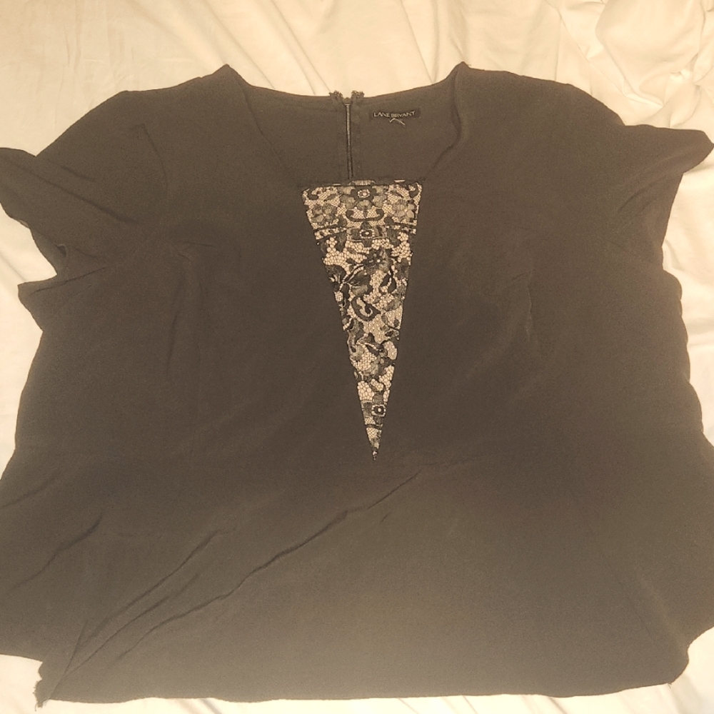 Lane Bryant Black Peplum Top With Lace V-Inset SIZE 20
